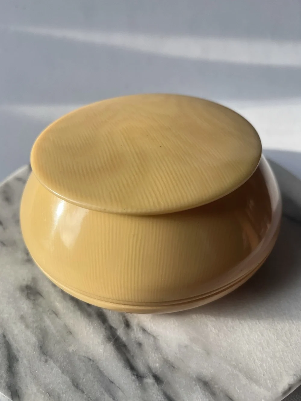 English Vanity Footed Celluloid Powder Box Jar Vintage 1920's
